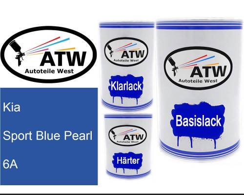 Kia, Sport Blue Pearl, 6A: 500ml Lackdose + 500ml Klarlack + 250ml Härter - Set, von ATW Autoteile West.